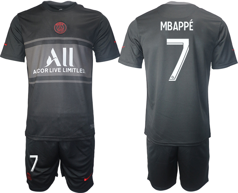 Men 2021-2022 Club Paris St German Second away black #7 Soccer Jersey
